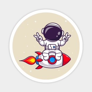 Cute Astronaut Riding Rocket Cartoon Magnet